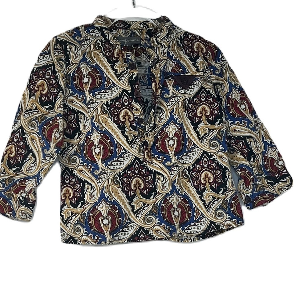 NWOT pompomme multicolor long sleeve button top size 3